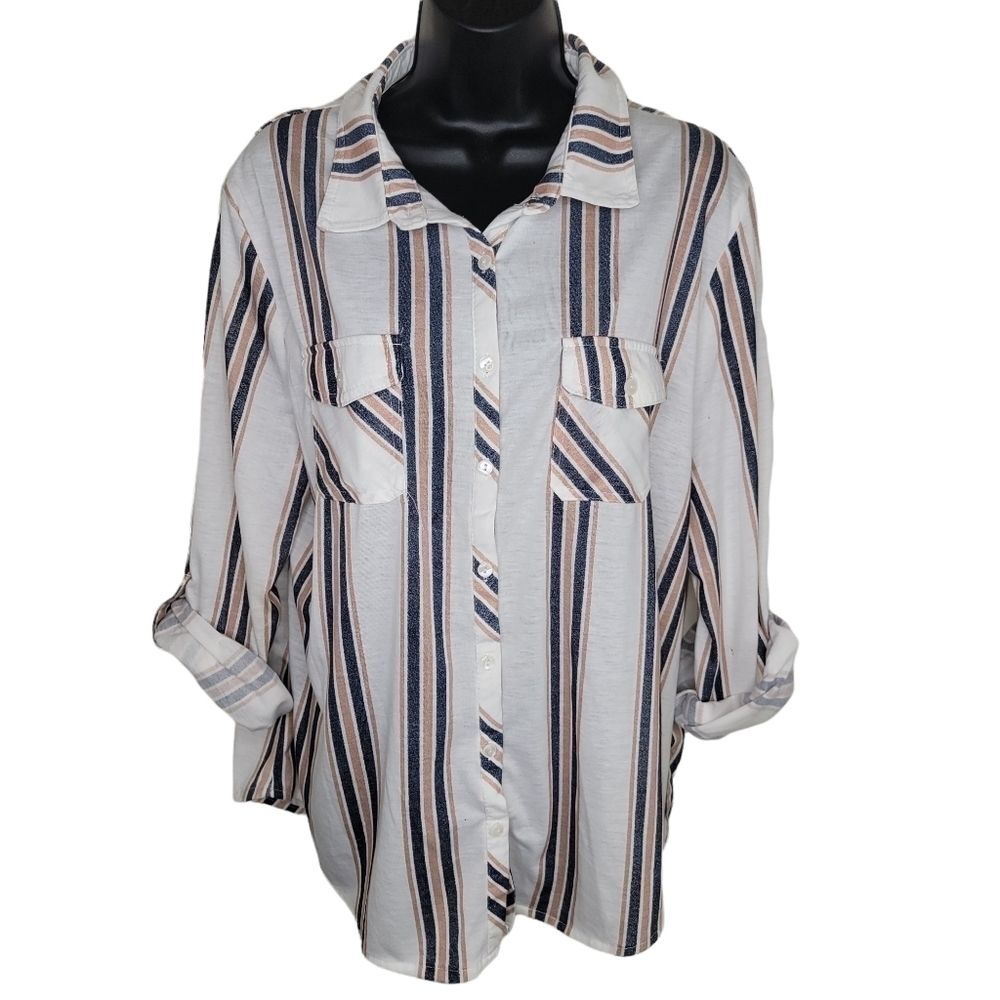 Eden & Olivia striped button down shirt top Blouse 3x